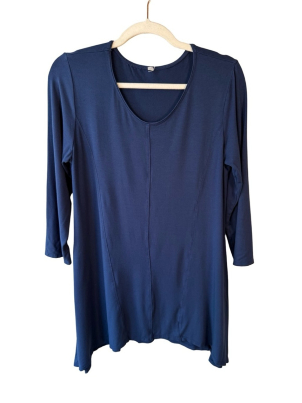 Women’s Navy Blue Scoop Neck Tunic Size S or M Minimalist Casual Stretch